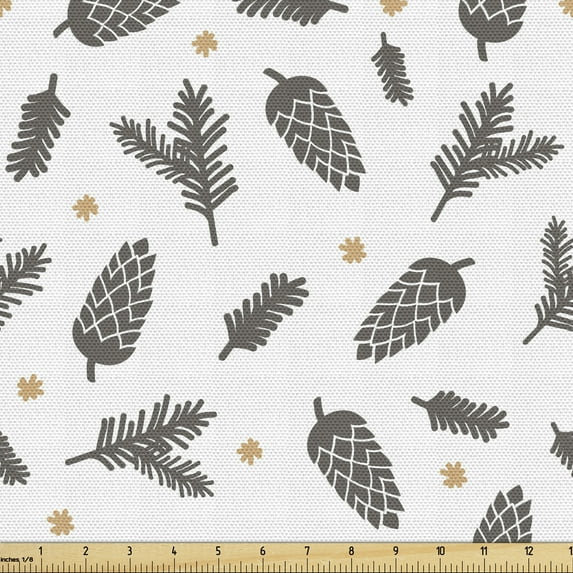 Ambesonne Earth Tones Fabric by the Yard Upholstery, Pine Tree Snowflake, 5 Yards, Charcoal Grey White