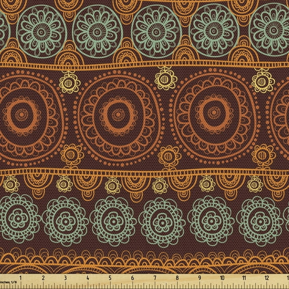 Ambesonne Earth Tones Fabric by the Yard Upholstery, Prehistoric Floral, 3 Yards, Multicolor