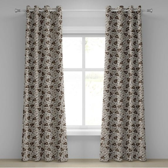 Ambesonne Earth Tones Grommet Curtain, Brown Flower Leaves, 50" x 72", Dark Brown White