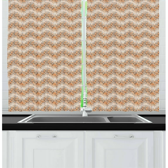 Ambesonne Earth Tones Kitchen Curtains, Fractal Trippy Wave, 55"x39", Multicolor