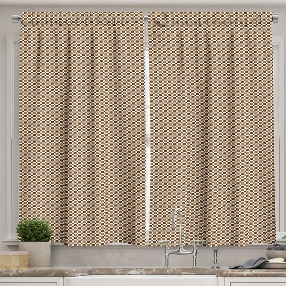 Ambesonne Earth Tones Kitchen Curtains, Hipster Squares, 55"x45", Brown and Pale Brown