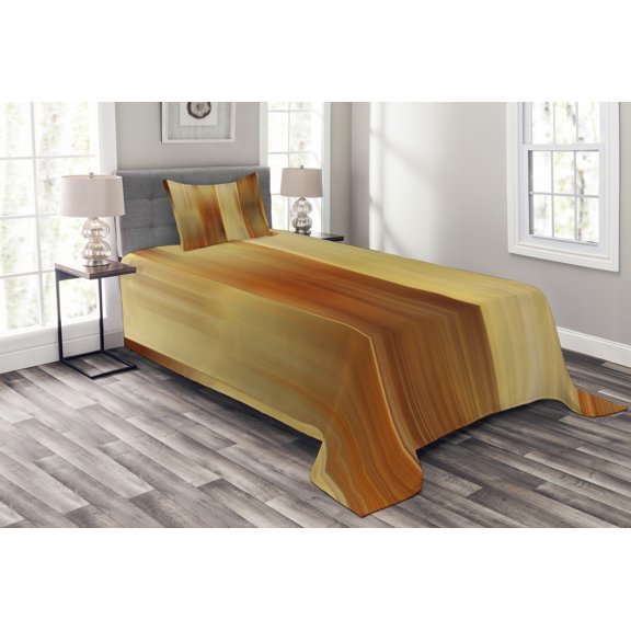 Ambesonne Earth Tones Quilted Bedspread Set 2 Pcs, Modern Abstract, Twin Size, Pale Yellow and Ginger