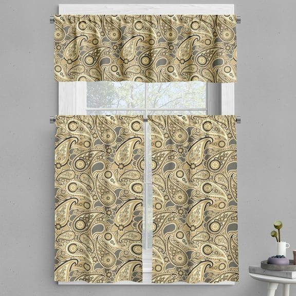 Ambesonne Earth Tones Valance & Curtain, Welsh Pears, 55"x30", Grey Yellow