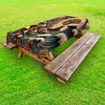 thumbnail image 1 of Ambesonne Earthy Boho Outdoor Tablecloth, Gothic Woods Waves Sun, 58"x104", Dark Slate Blue Cinnamon, 1 of 2
