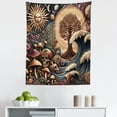 thumbnail image 1 of Ambesonne Earthy Boho Wall Hanging Tapestry, Gothic Woods Waves Sun, 23"x28", Dark Slate Blue Cinnamon, 1 of 2