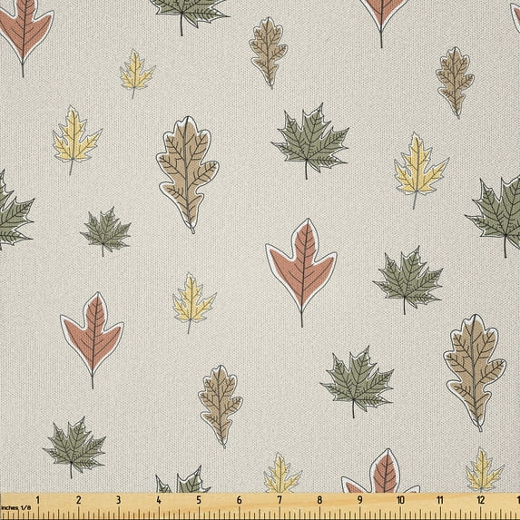 Ambesonne Earthy Fabric by the Yard Microfiber, Modern Woodland Leaf Motif, 10 Yards, Pale Rust and Olive Green