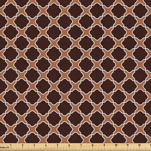 Ambesonne Earthy Fabric by the Yard Upholstery, Vintage Shapes Trellis Art, 10 Yards, Seal Brown Pale Caramel