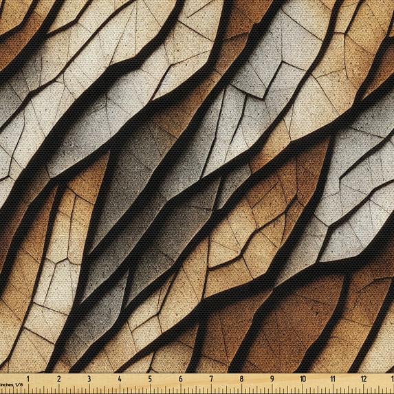 Ambesonne Earthy Fabric by the Yard Upholstery, Weathered Look Tree Print, 2 Yards, Brown Beige and Grey