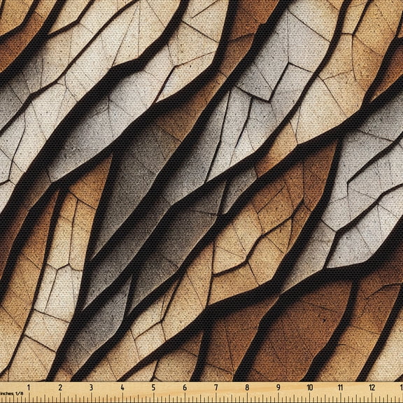 Ambesonne Earthy Fabric by the Yard, Weathered Look Tree Print, 1 Yard, Brown Beige and Grey