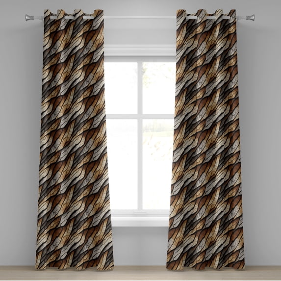 Ambesonne Earthy Grommet Curtain, Weathered Look Tree Print, 50"x84", Brown Beige and Grey
