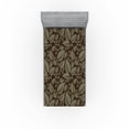 thumbnail image 1 of Ambesonne Earthy Leaves Fitted Sheet, Woodland Boho Leaf, Twin Size, Dark Cocoa Peacock Green, 1 of 5