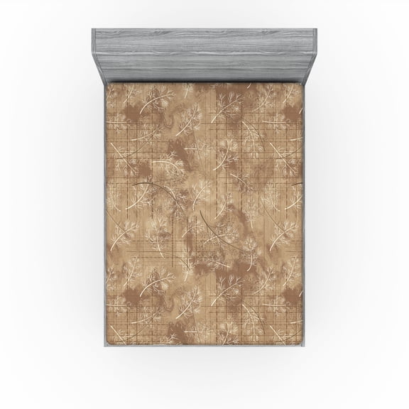 Ambesonne Earthy Tones Fitted Sheet, Minimalist Branches, Queen Size, Warm Taupe Pastel Brown