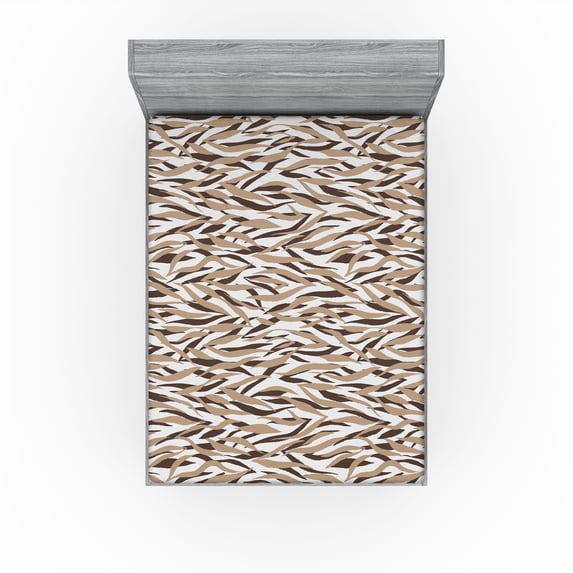 Ambesonne Earthy Vibes Fitted Sheet, Abstract Modern Stripe, Queen Size, Chocolate Off White