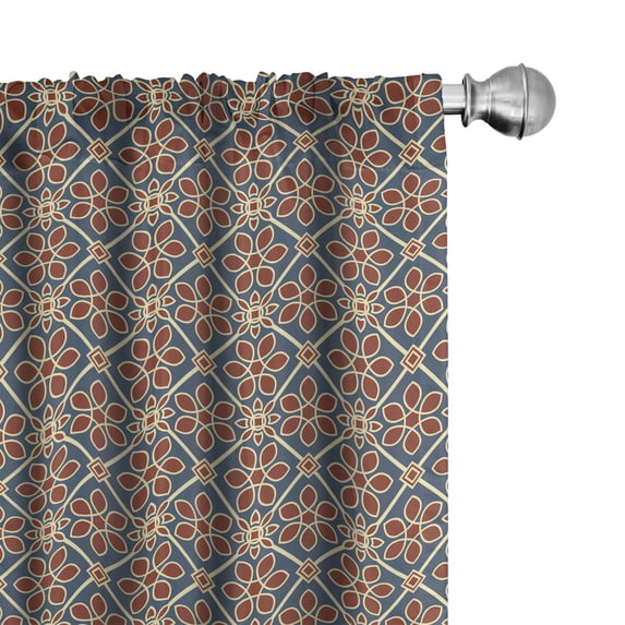 Ambesonne East Window Curtains, Flora Themed Squares, Each 28" W x 63" L, Dark Blue Burgundy