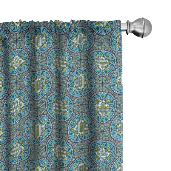 Ambesonne East Window Curtains, Ornament Tile, Each 28" W x 84" L, Yellow Green Turquoise