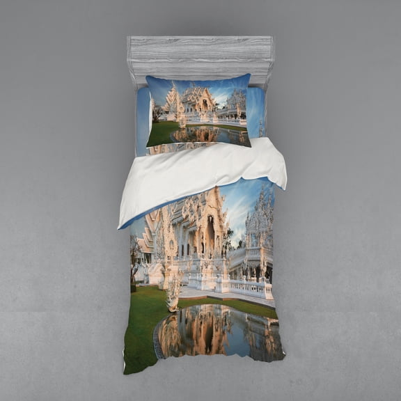 Ambesonne East Bedding Set 3 Pcs, Ornate Northern Palace, Twin XL, White Green Blue