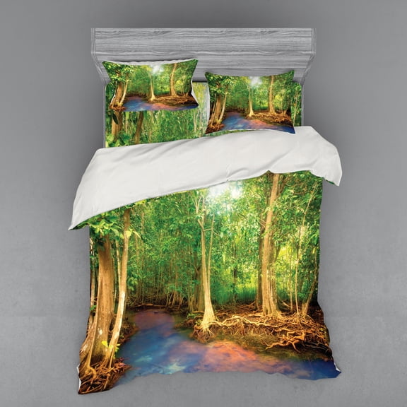 Ambesonne East Bedding Set 4 Pcs, Roots of Mangrove Trees, Queen, Green Brown