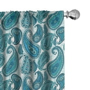 Ambesonne East Curtains, Antique Paisley Ethnic, Pair of 28"x63", Pale Blue Teal and Aqua