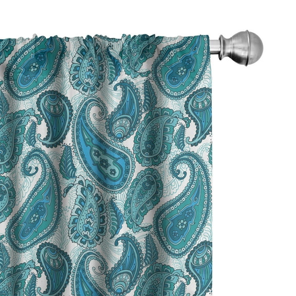 Ambesonne East Curtains, Antique Paisley Ethnic, Pair of 28"x63", Pale Blue Teal and Aqua