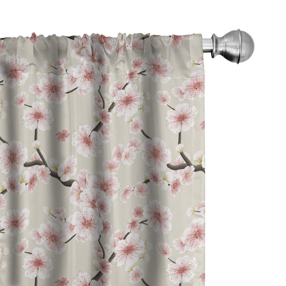 Ambesonne East Curtains, Flowering Cherry Blooms, Pair of 28"x63", Beige Rose