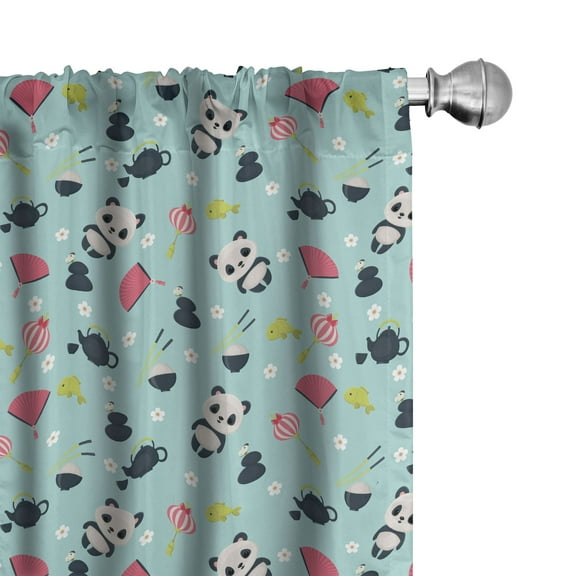 Ambesonne East Curtains, Japanese Culture Motifs, Pair of 28"x63", Multicolor