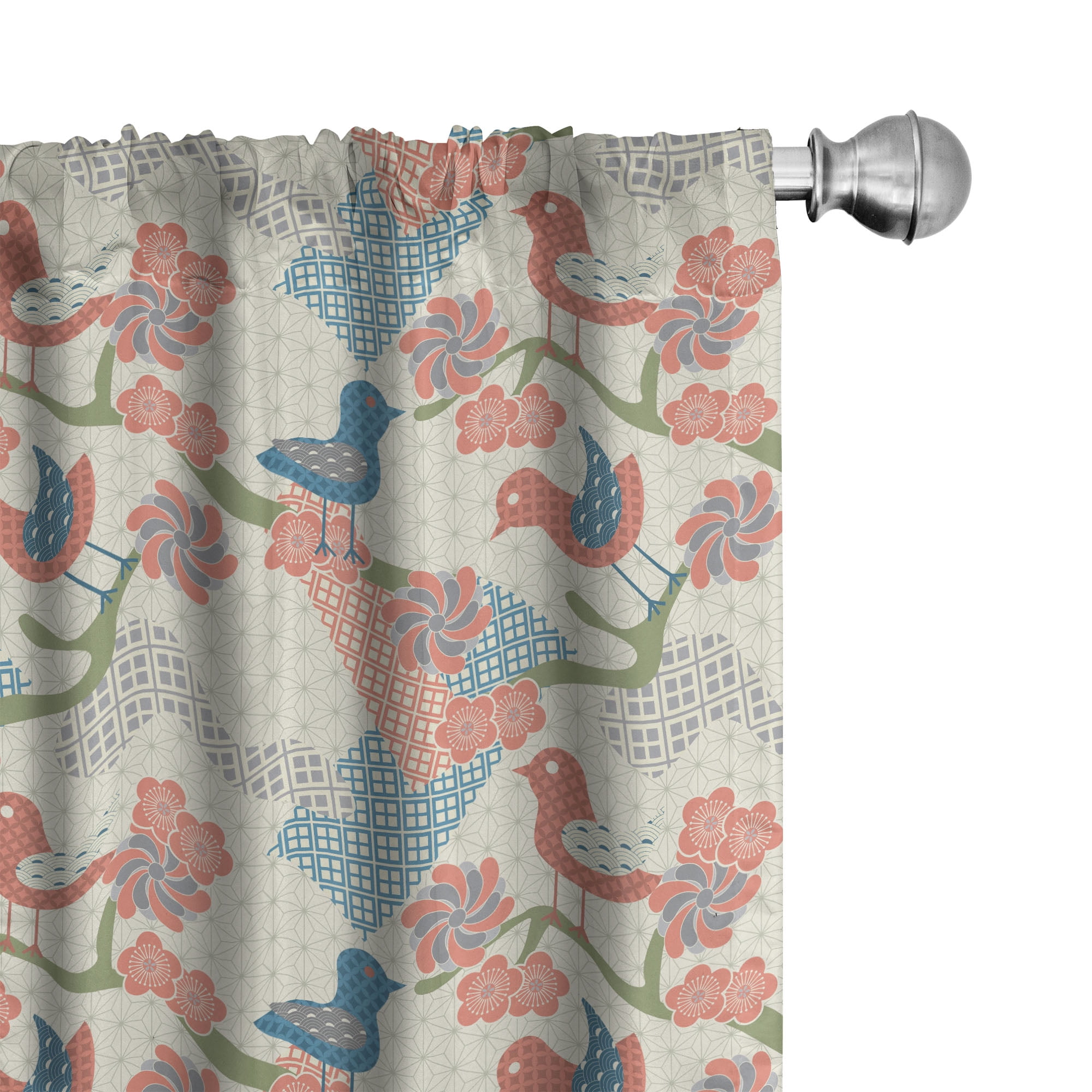 Blue and Salmon Floral Pattern Room Darkening Curtain Panel Pair