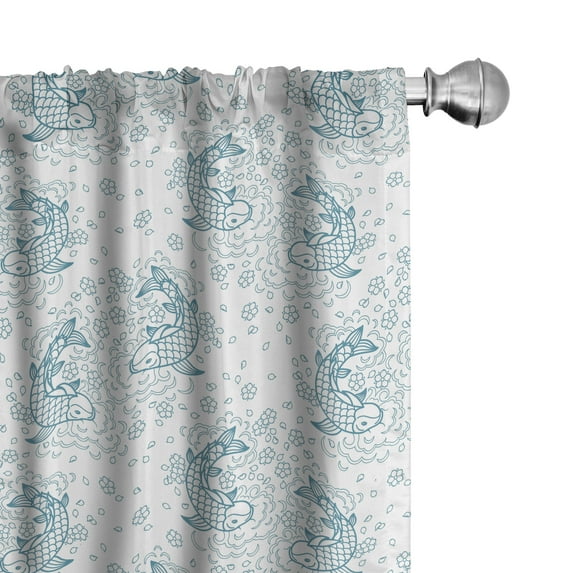 Ambesonne East Curtains, Koi Fishes Sketch Style, Pair of 28"x63", Blue White