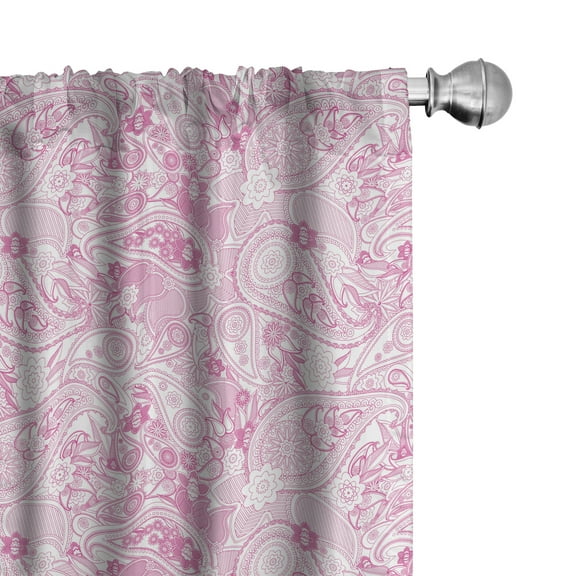 Ambesonne East Curtains, Paisley Leaves, Pair of 28"x84", Pink and White