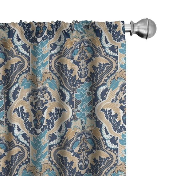 Ambesonne East Curtains, South Eastern Design, Pair of 28"x84", Pale and Dark Blue Beige
