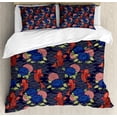 thumbnail image 1 of Ambesonne East Duvet Cover Sets, Koi Fish and Botanical Motif, 2-King, Coral Red and Indigo, 1 of 7