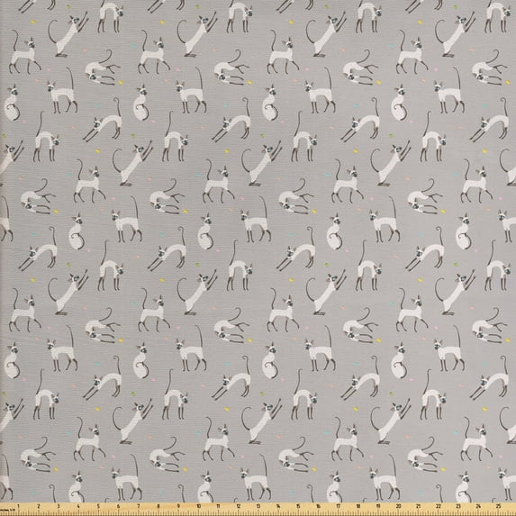 Ambesonne East Fabric by the Yard Upholstery, Cat Kitten Animal, 10 Yards, Pale Grey