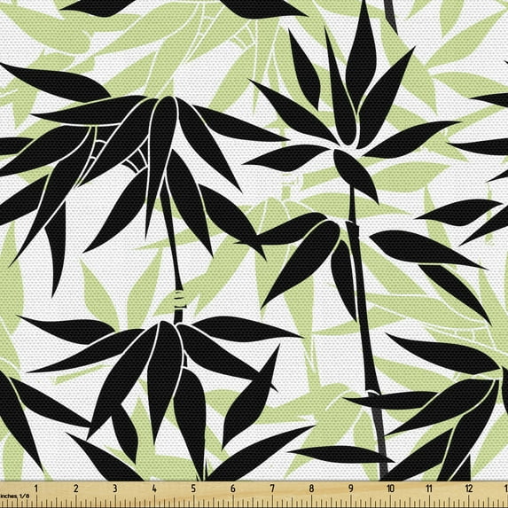 Ambesonne East Fabric by the Yard Upholstery, Eastern Branches Leaves Print, 2 Yards, Pale Green White