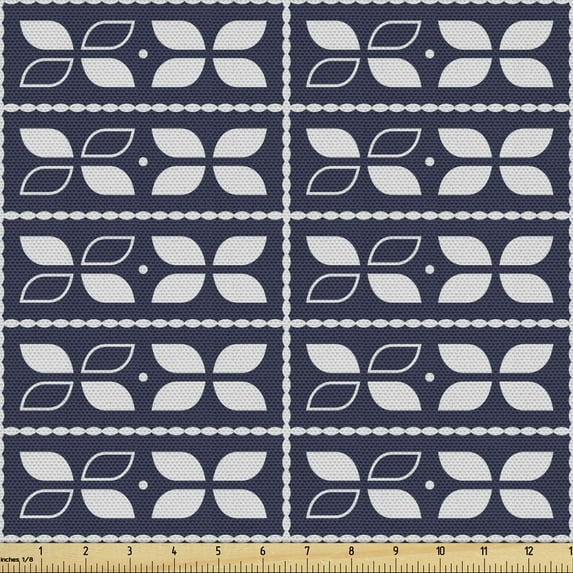 Ambesonne East Fabric by the Yard Upholstery, Japanese Art Style 4 Petals, 10 Yards, Dark Blue Grey and Coconut