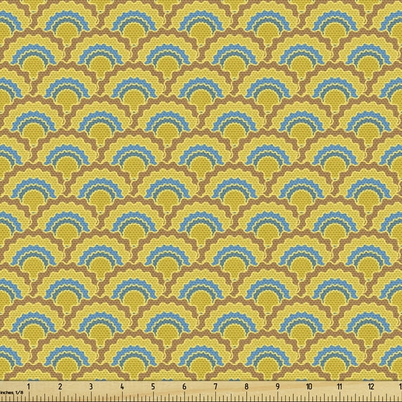 Ambesonne East Fabric by the Yard Upholstery, Japanese Snake Skin Patterns, 3 Yards, Mustard Earth Yellow