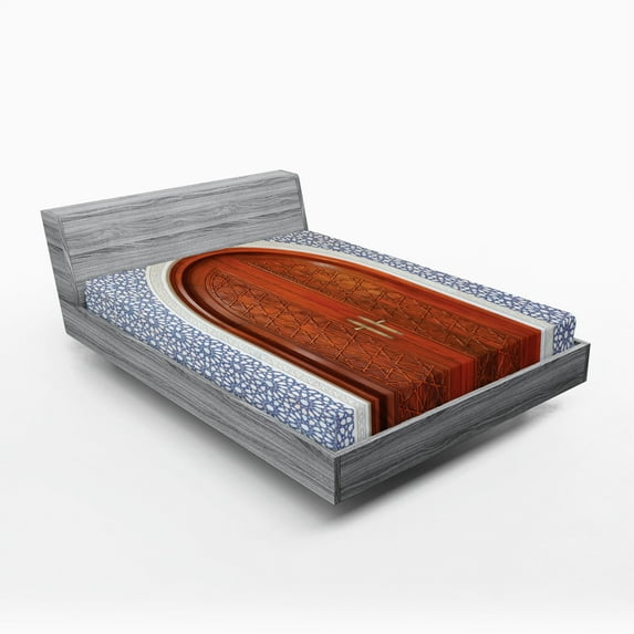 Ambesonne East Fitted Sheet, Antique Stars Wooden Door, Queen Size, Blue Brown