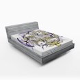 thumbnail image 1 of Ambesonne East Fitted Sheet, Fish Skeleton Lotus Art, Full Size, Purple Yellow, 1 of 2