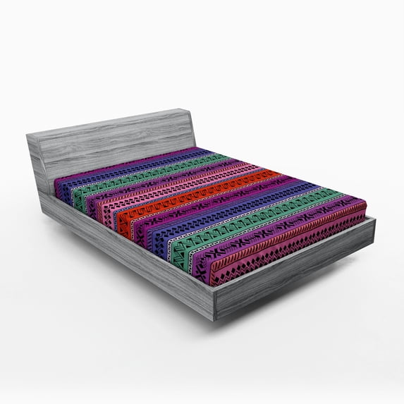Ambesonne East Fitted Sheet, Geometric Colorful, Full Size, Multicolor