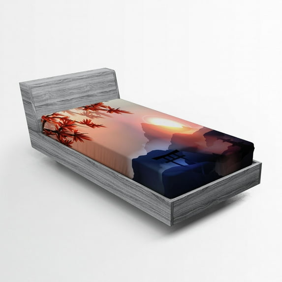 Ambesonne East Fitted Sheet, Majestic Himalayas Peaks, Twin XL Size, Blue Pink Red