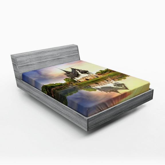 Ambesonne East Fitted Sheet, Medieval Building House, Full Size, Multicolor