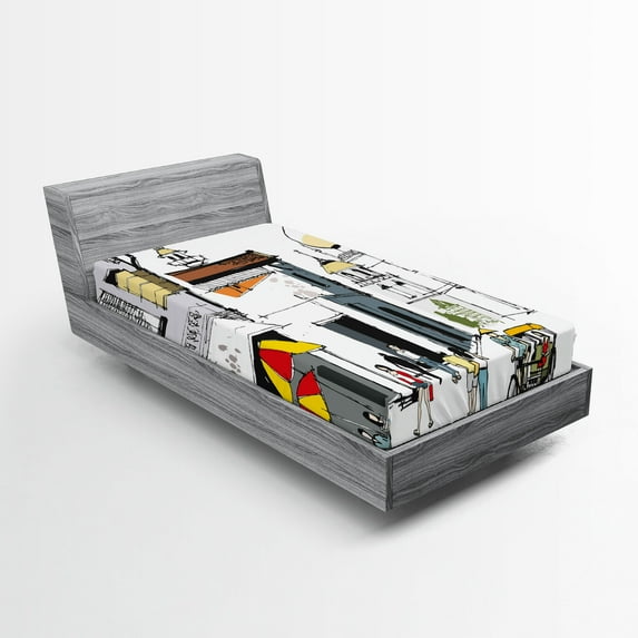 Ambesonne East Fitted Sheet, Old Singapore Cityscape, Twin Size, Multicolor