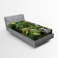 thumbnail image 1 of Ambesonne East Fitted Sheet, Trees Foliage Rock Garden, Twin XL Size, Green White, 1 of 2