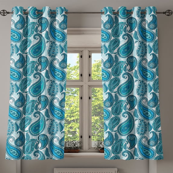 Ambesonne East Grommet Curtain, Antique Paisley Ethnic, 50" x 54", Pale Blue Teal and Aqua