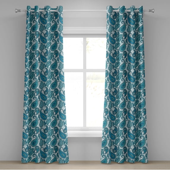 Ambesonne East Grommet Curtain, Antique Paisley Ethnic, 50" x 96", Pale Blue Teal and Aqua
