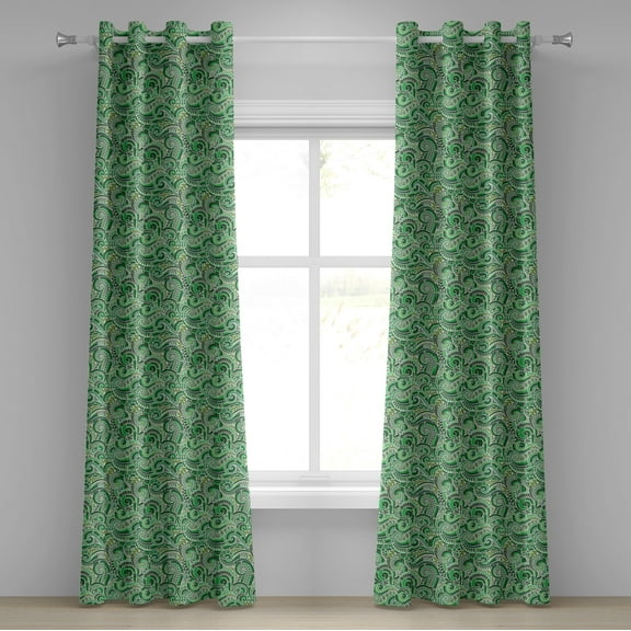Ambesonne East Grommet Curtain, Classical Retro Green Swirls, 50" x 108", Black and Green