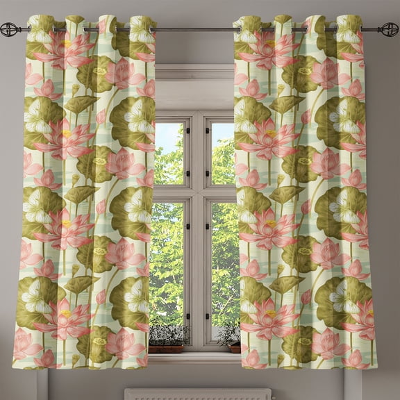 Ambesonne East Grommet Curtain, Exotic Foliage Butterfly, 50" x 63", Pale Green Olive