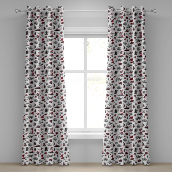 Ambesonne East Grommet Curtain, Japanese Architecture Artwork, 50" x 84", Dark Coral Black White