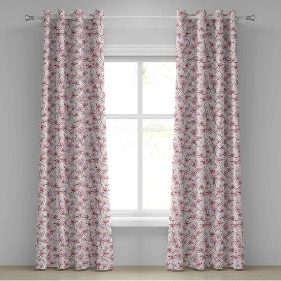 Ambesonne East Grommet Curtain, Japanese Cherry Blooms, 50" x 72", Pale Pink Blush