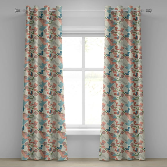 Ambesonne East Grommet Curtain, Japanese Nature, 50" x 120", Salmon Pale Green Blue