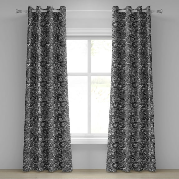 Ambesonne East Grommet Curtain, Lace Like Traditional, 50" x 84", White and Charcoal Grey