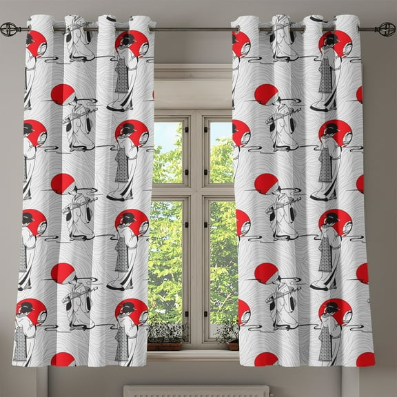 Ambesonne East Grommet Curtain, Modern Japanese, 50" x 63", Black Red